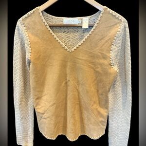 Dana Bachman suede & crochet sweater size S